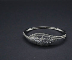 Elegant Silver Coated Marquise Bangle with Intricate CZ Crystals