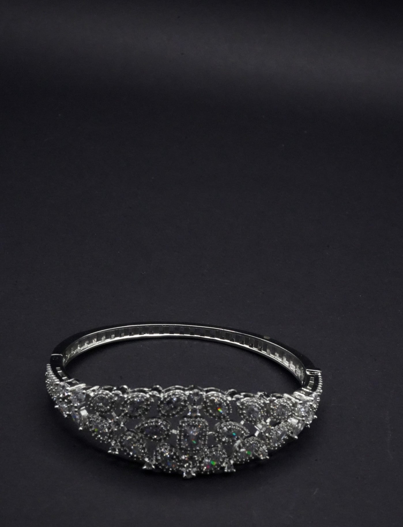 Exquisite Silver coated Bangle with Intricate CZ Crystals-Like Embellishment