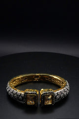 Regal Gold  coated Bangle with Dual Square Gemstones and Pavé Crystal Accents