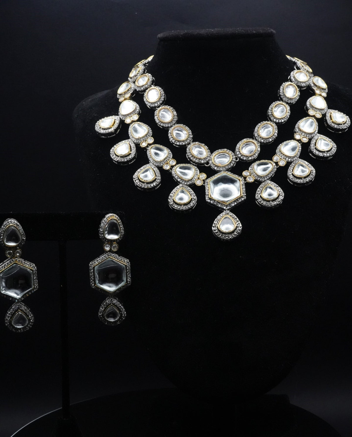 Regal Multi-Layered Necklace and Earring Set with Mirror Work and Crystal Embellishments