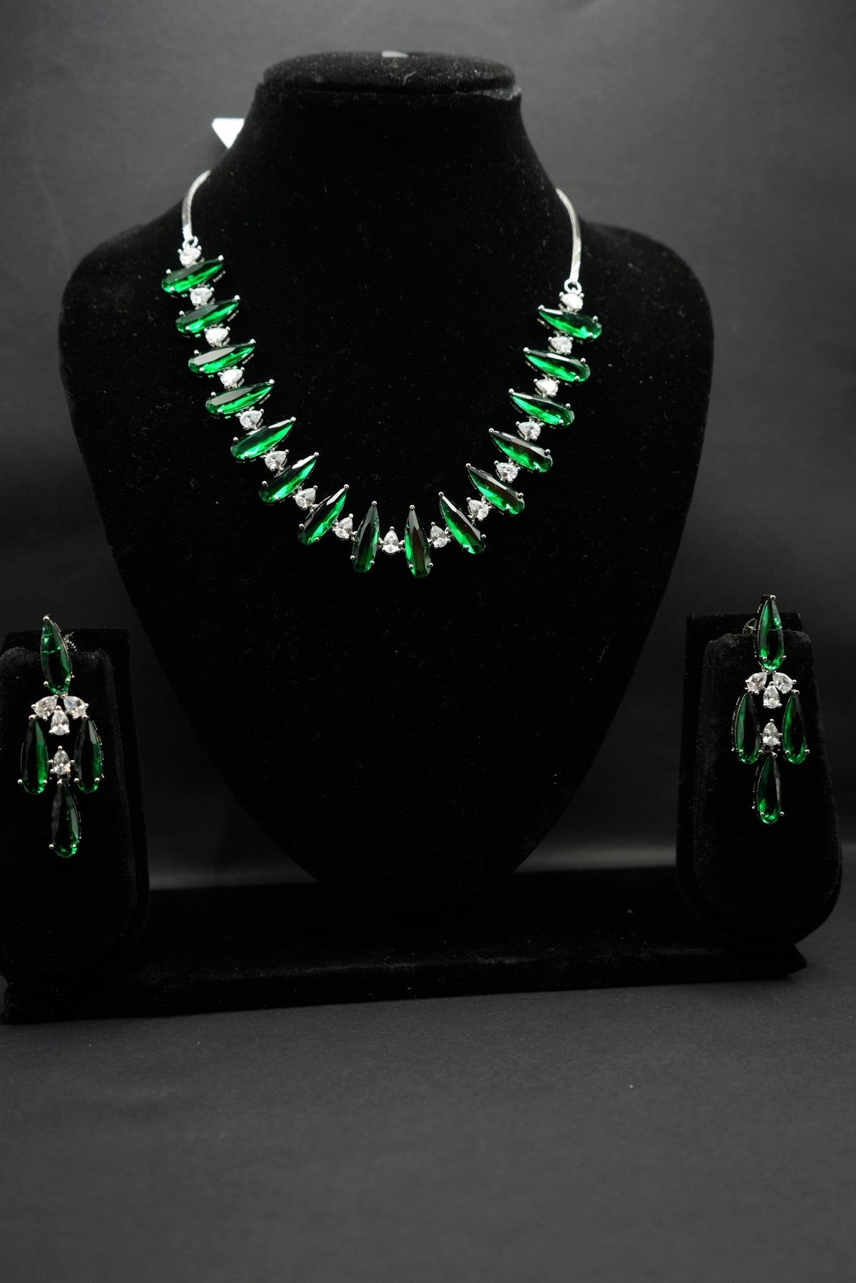 Beautiful Green CZ Necklace with Silver Colour finishing