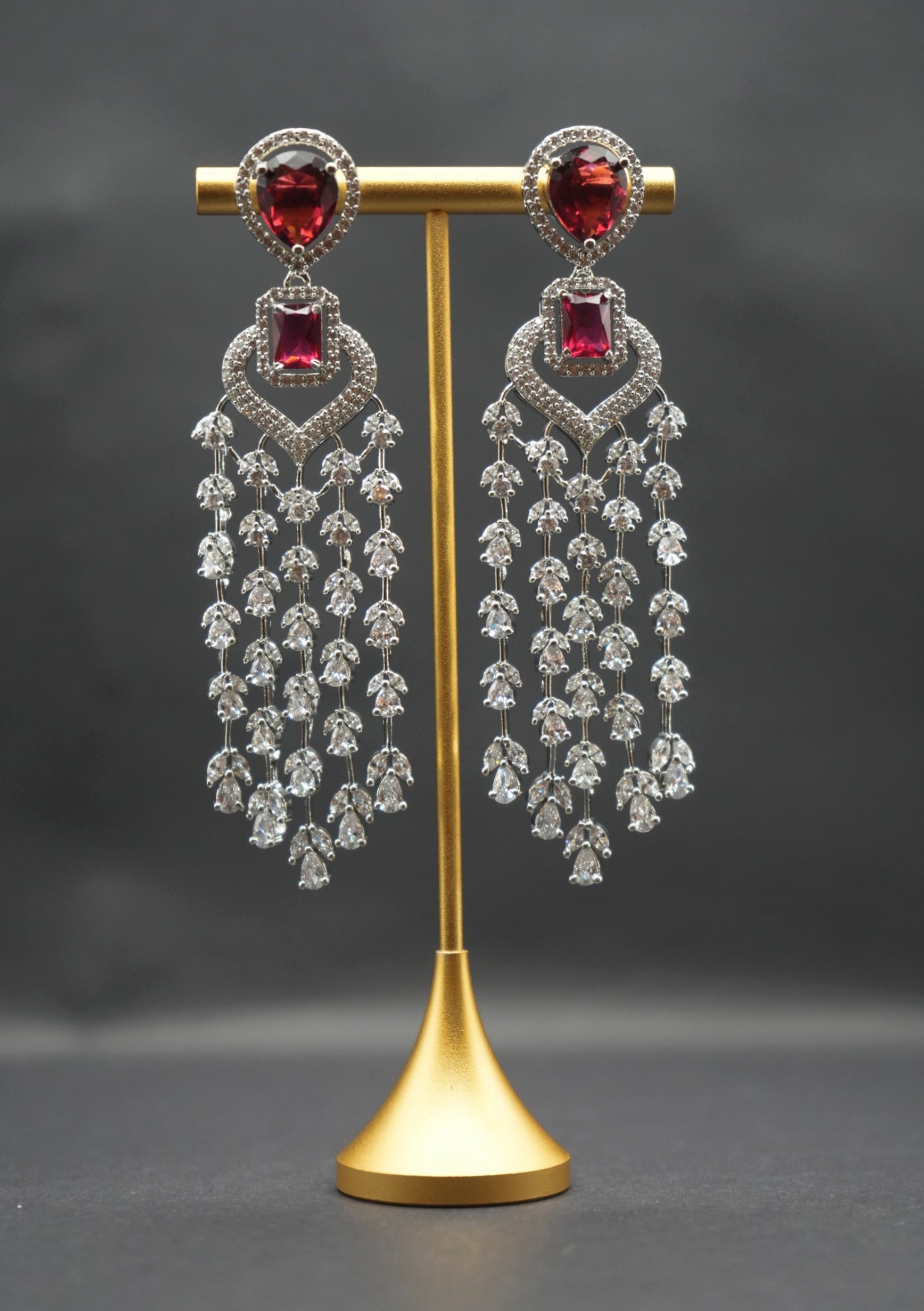 Regal Ruby Red and Crystal Chandelier Earrings