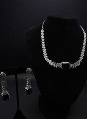 Sapphire and Small stone crystals Simulant Necklace and Earrings Set