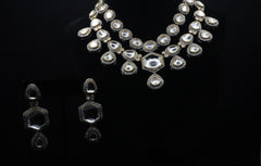 Regal Multi-Layered Necklace and Earring Set with Mirror Work and Crystal Embellishments