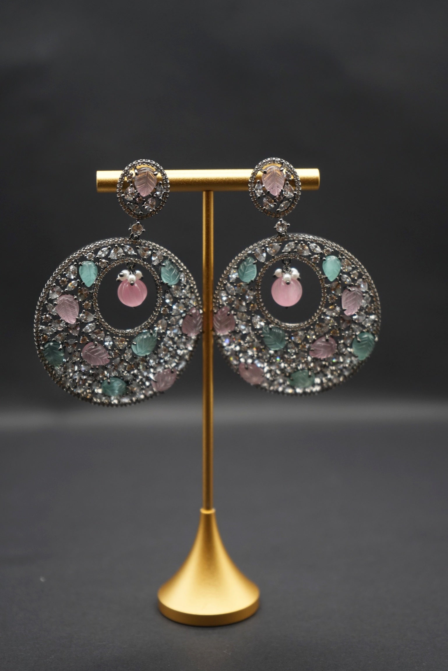 Statement Crystal Hoop Earrings with Pastel Stone Accents