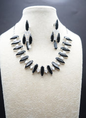 Modern Black Crystal and Clear Crystal Necklace and Earring Set