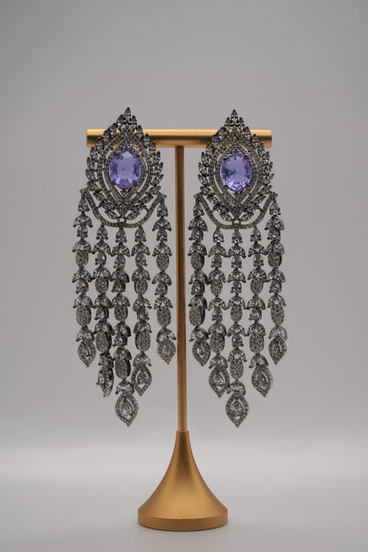 Regal Cascade: Amethyst & Crystal Chandelier Earrings
