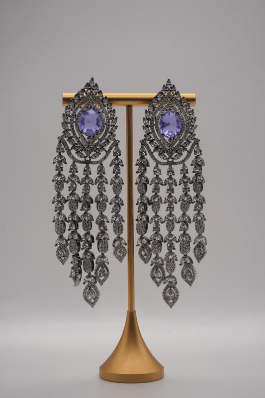 Regal Cascade: Amethyst & Crystal Chandelier Earrings