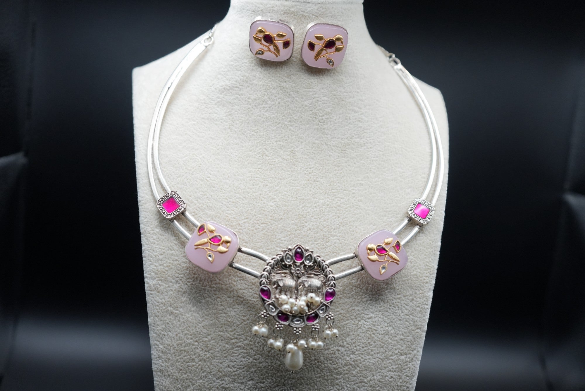 Stunning Necklace with  Pink And clear combination with beautiful Studs.