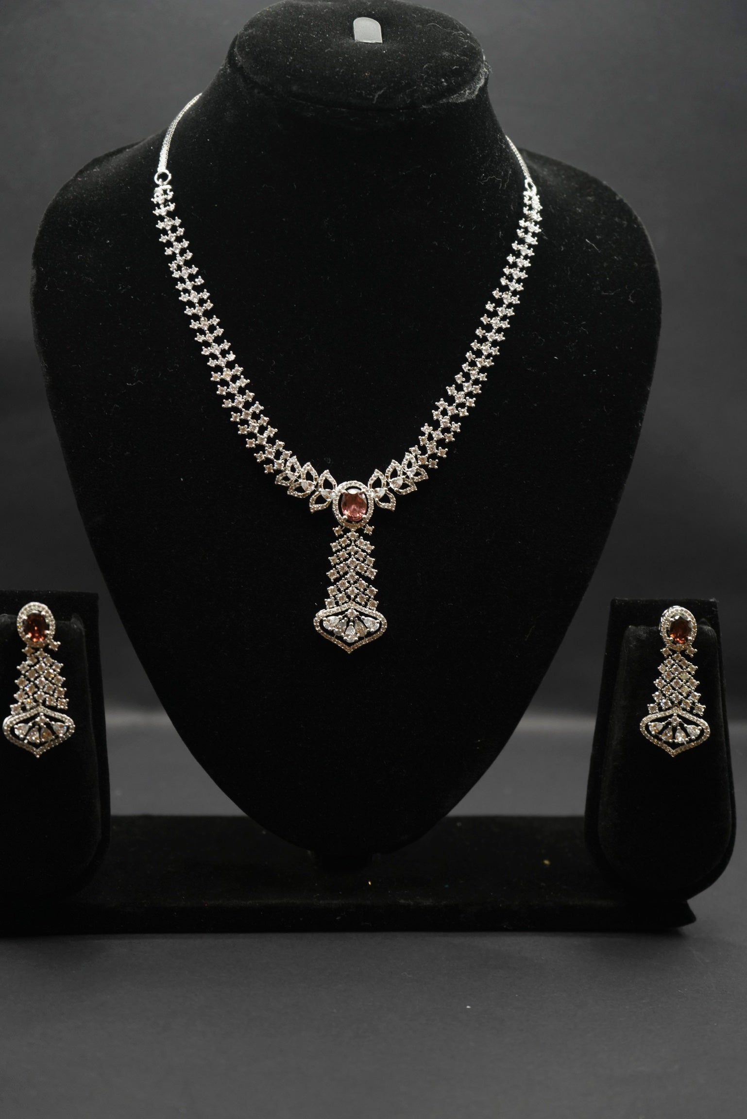 Intricate Crystal Pendant Necklace and Earrings Set