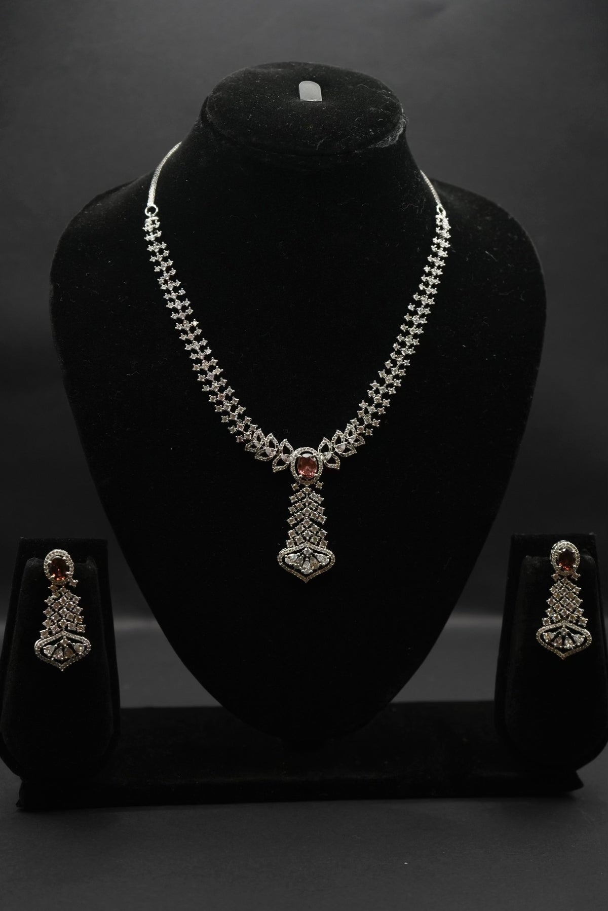 Intricate Crystal Pendant Necklace and Earrings Set