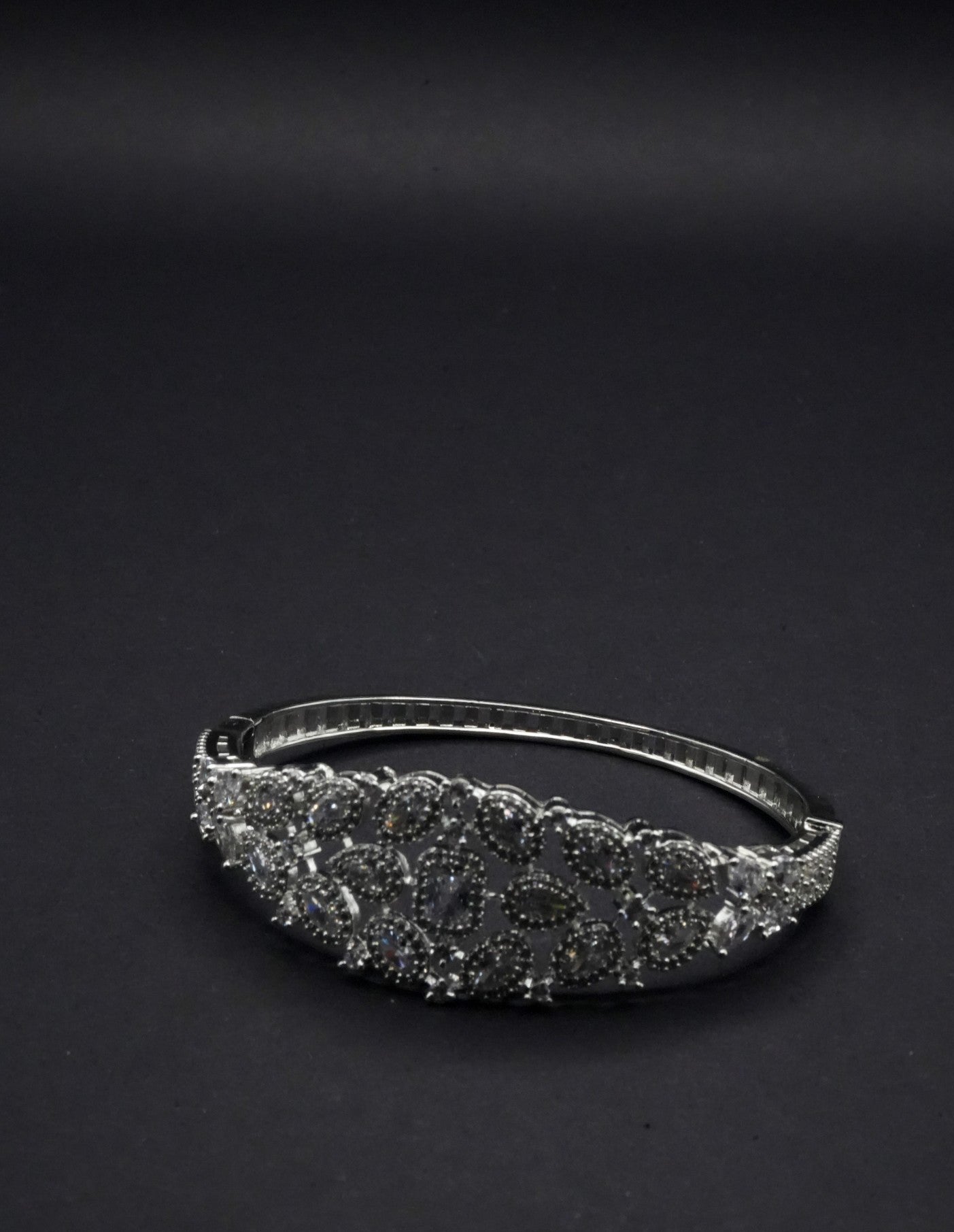 Exquisite Silver coated Bangle with Intricate CZ Crystals-Like Embellishment