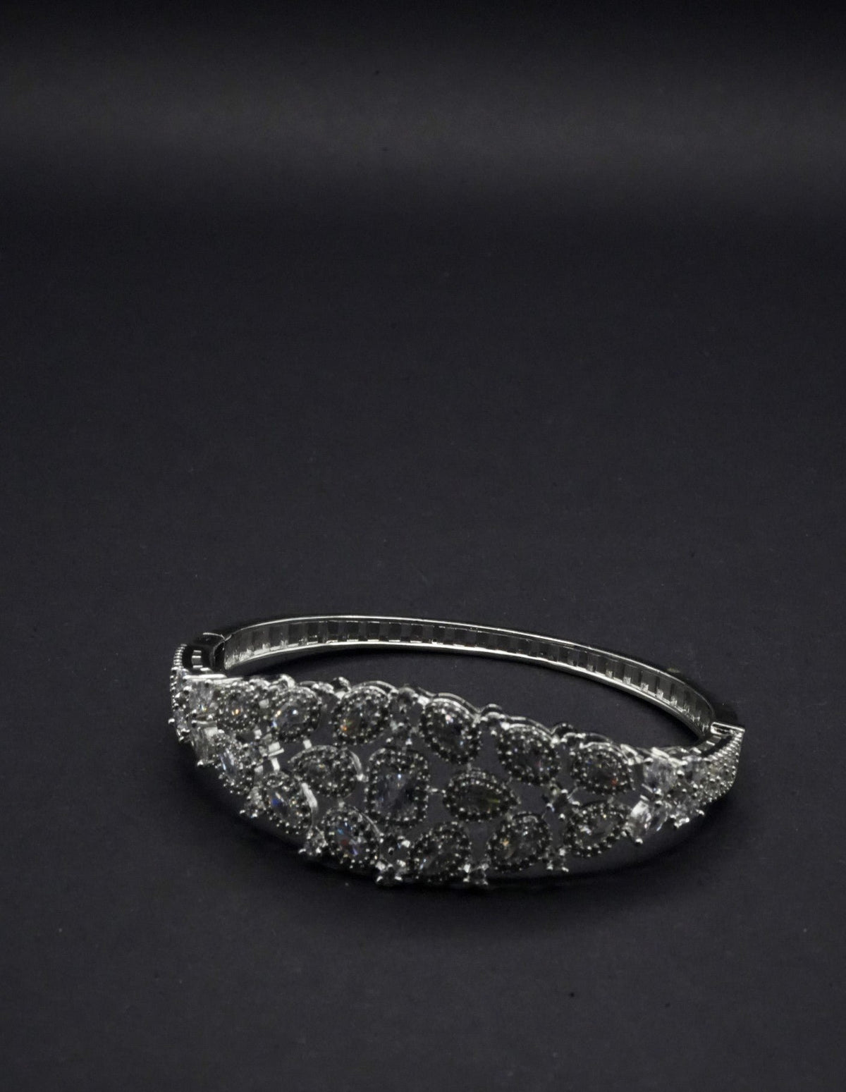 Exquisite Silver coated Bangle with Intricate CZ Crystals-Like Embellishment