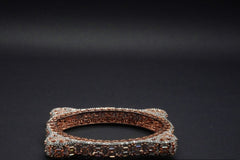 Exquisite Rose Gold coated Square Bangle with Intricate Crystal Detailing